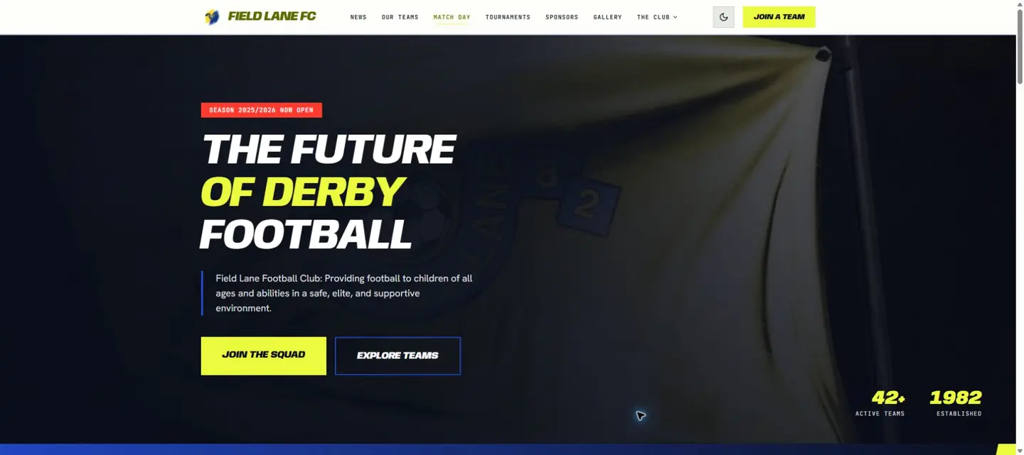 Field Lane Football Club website built by Flying Penguin